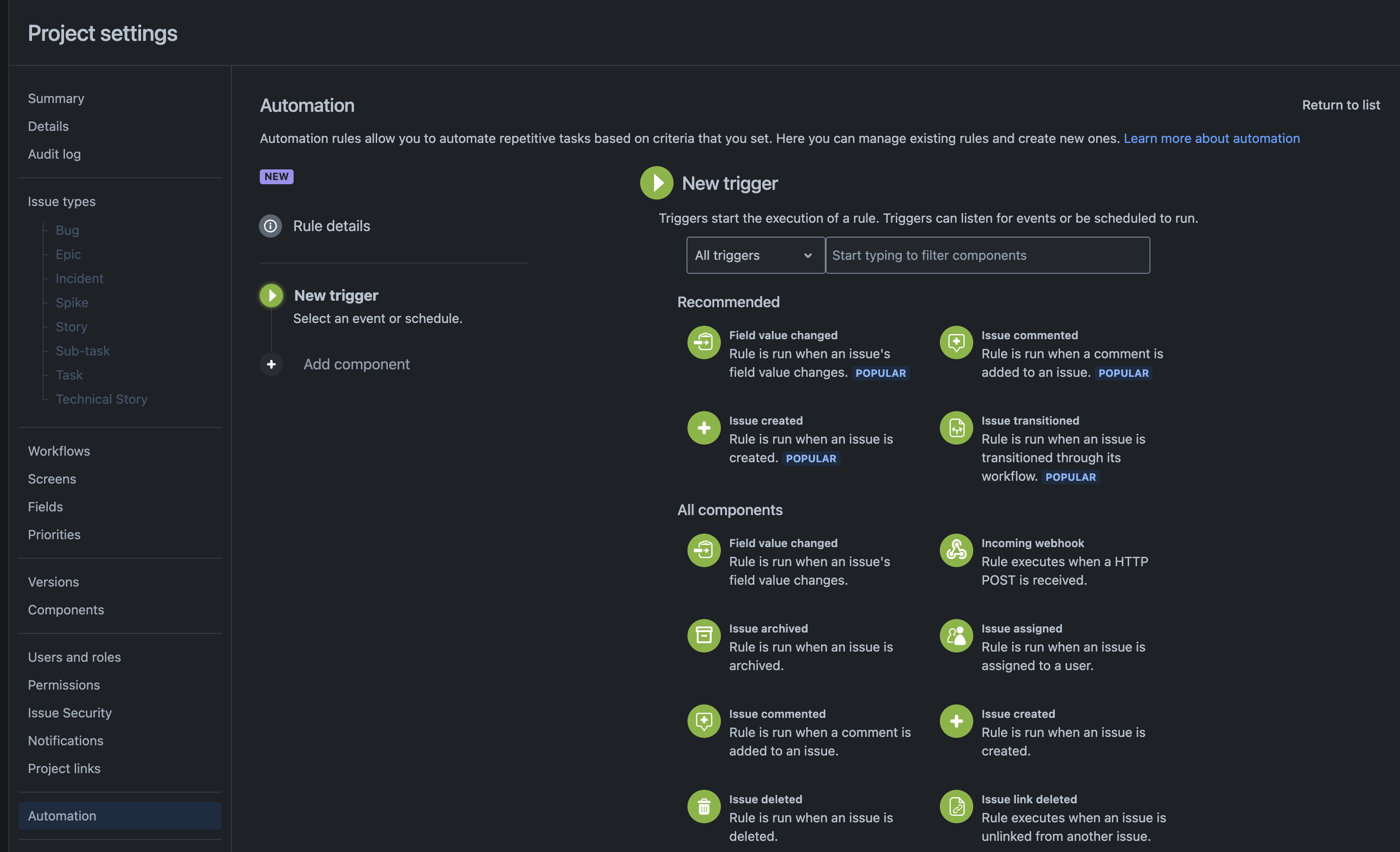 Create a Jira automation rule