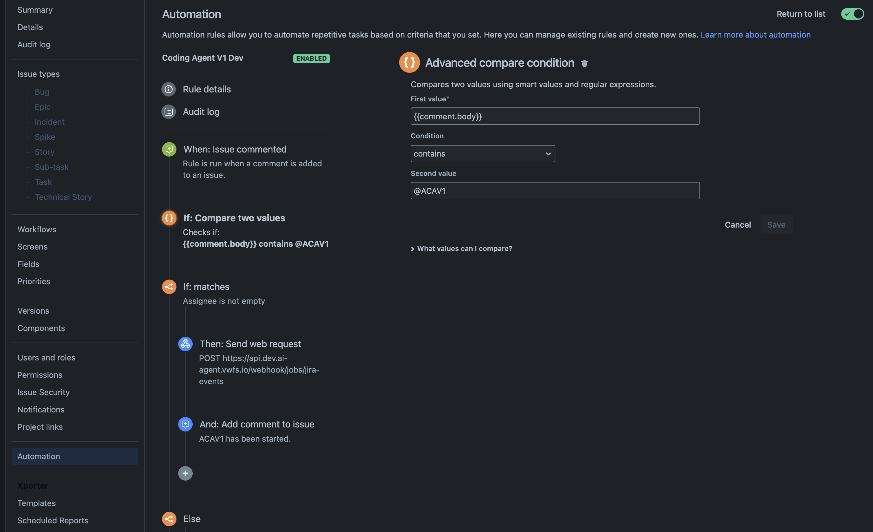 Add a Jira automation condition