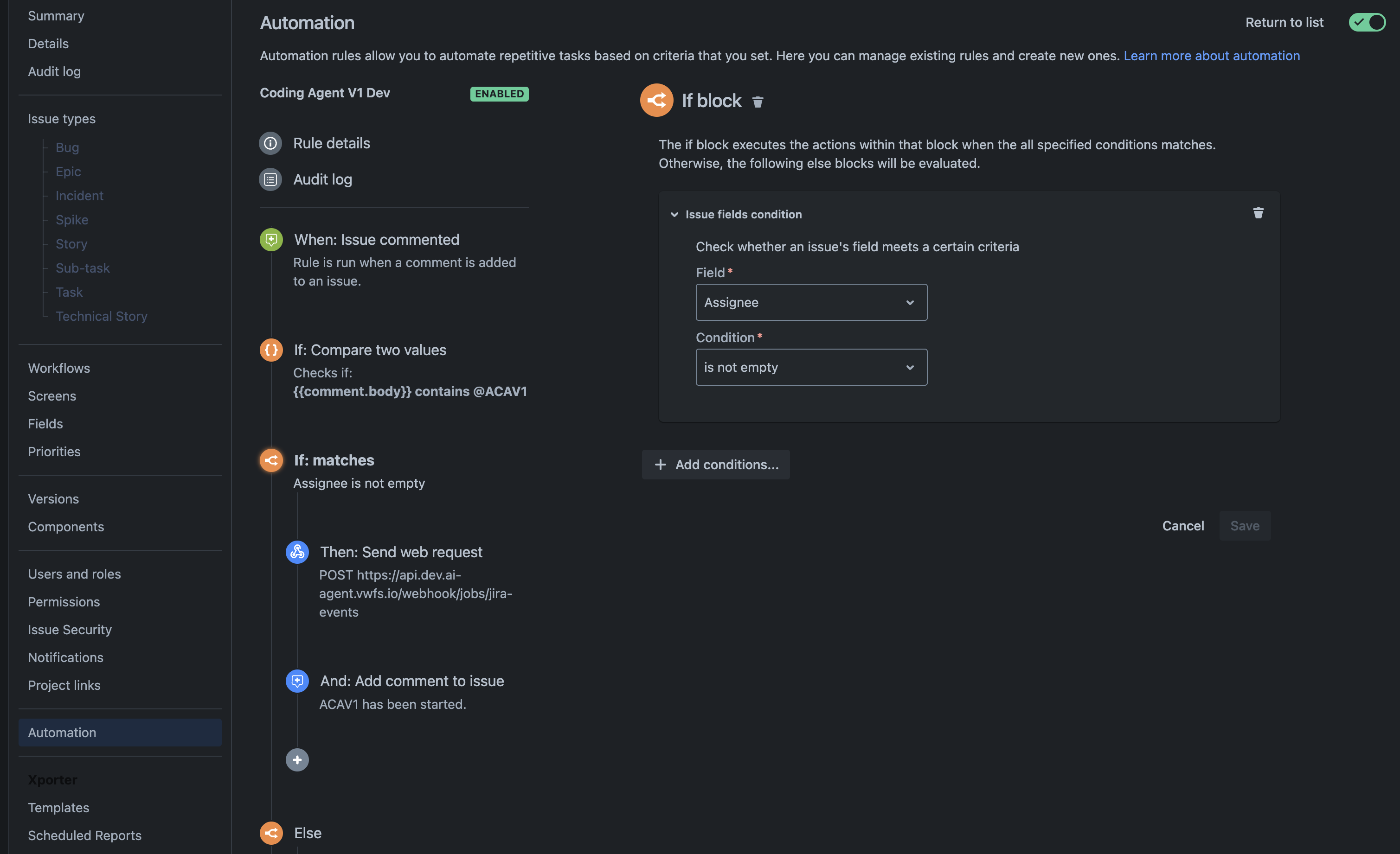 Configure the Jira automation condition