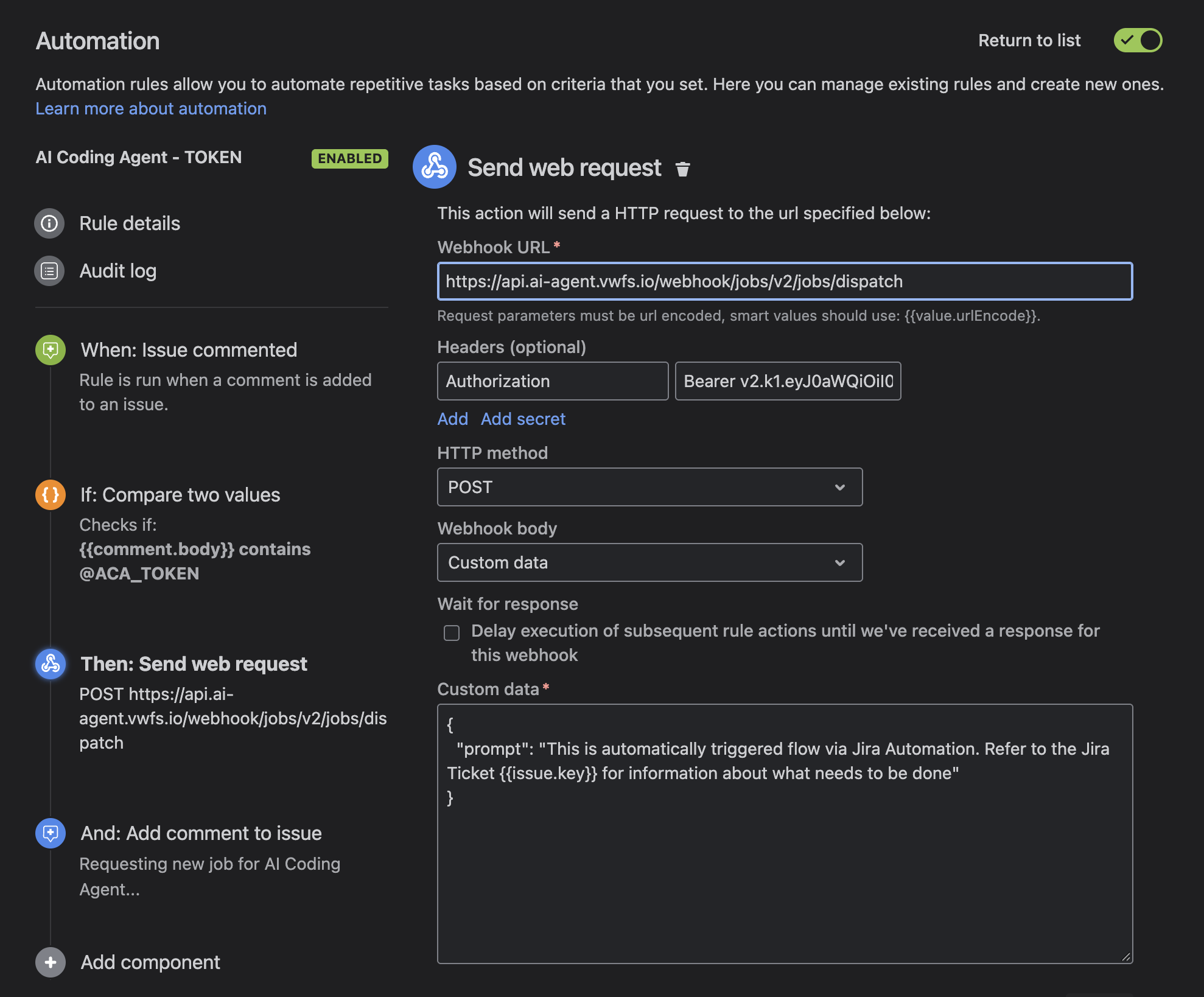 Configure the Production v2 web request